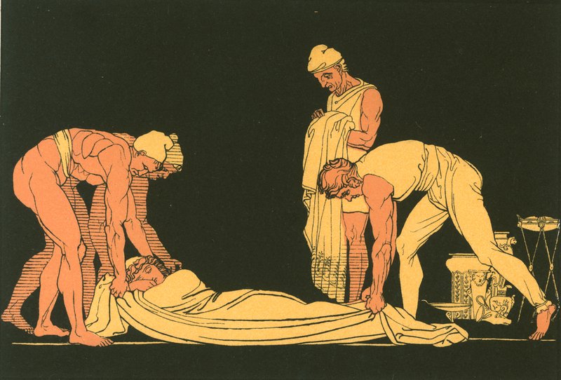 Odysseus spal, kterého faejští námořníci položili na jeho vlastní pobřeží od John Flaxman