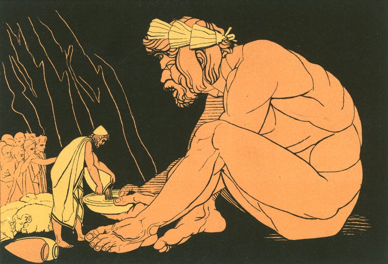 Odysseus dává víno Polyfémovi od John Flaxman