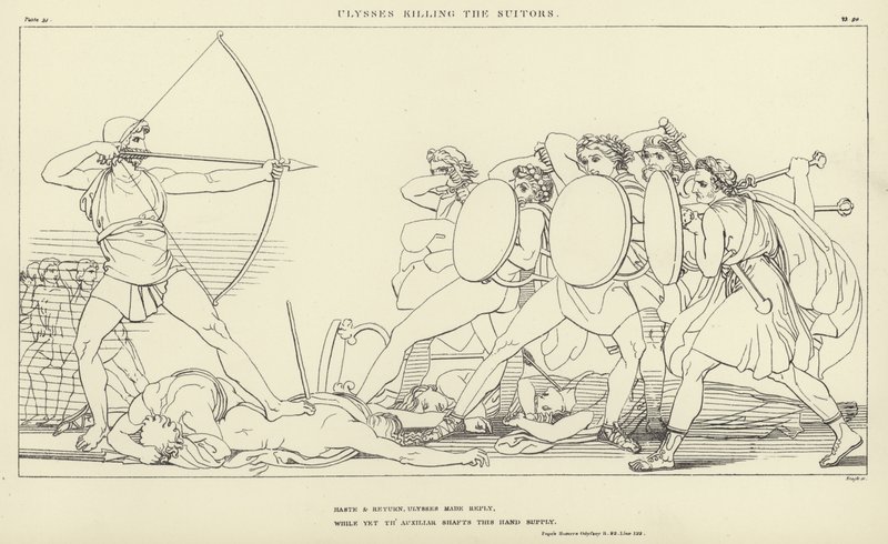Ulysses zabíjí nápadníky od John Flaxman