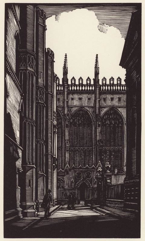 Cambridge: (dřevoryt): Královská kaple a univerzitní knihovna (dřevoryt) od John Frederick Greenwood
