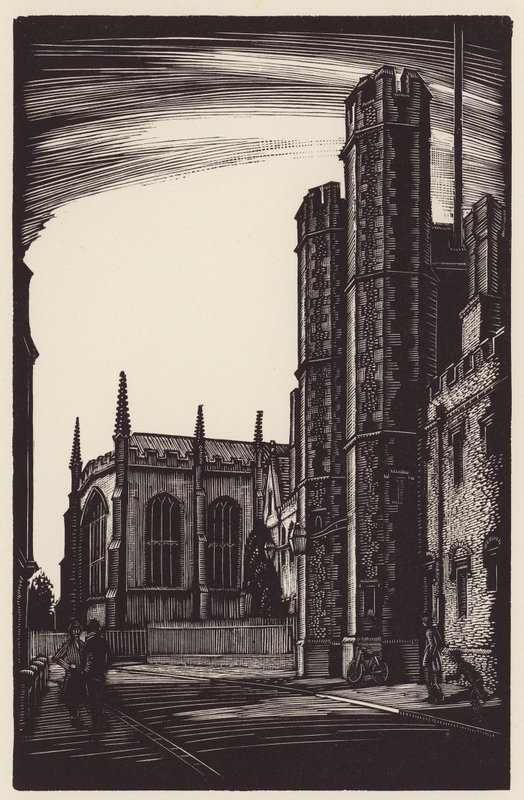 Cambridge: Jana a východní konec kaple Nejsvětější Trojice (dřevoryt) od John Frederick Greenwood