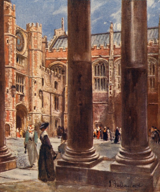 Clock Court, palác Hampton Court (barevné lito) od John Fulleylove