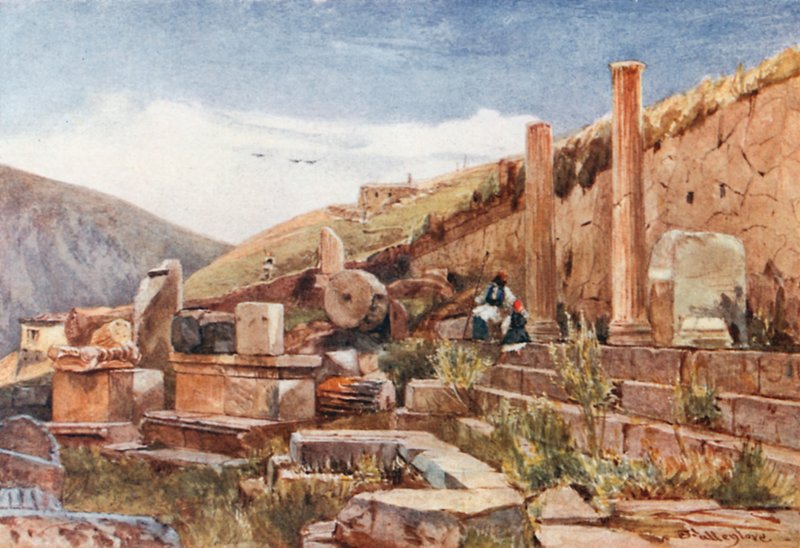 Delphi. Portico Athéňanů od John Fulleylove
