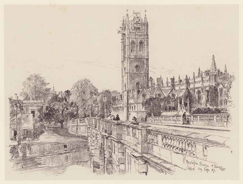 Magdalen College z mostu (litografie) od John Fulleylove