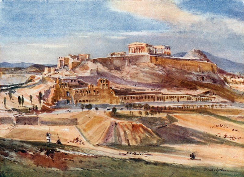 Akropole od úpatí kopce Philopappos od John Fulleylove
