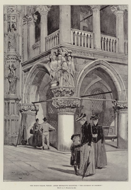 Dóžecí palác, Benátky, Úhlová dekorativní socha, Šalamounův soud od John Fulleylove
