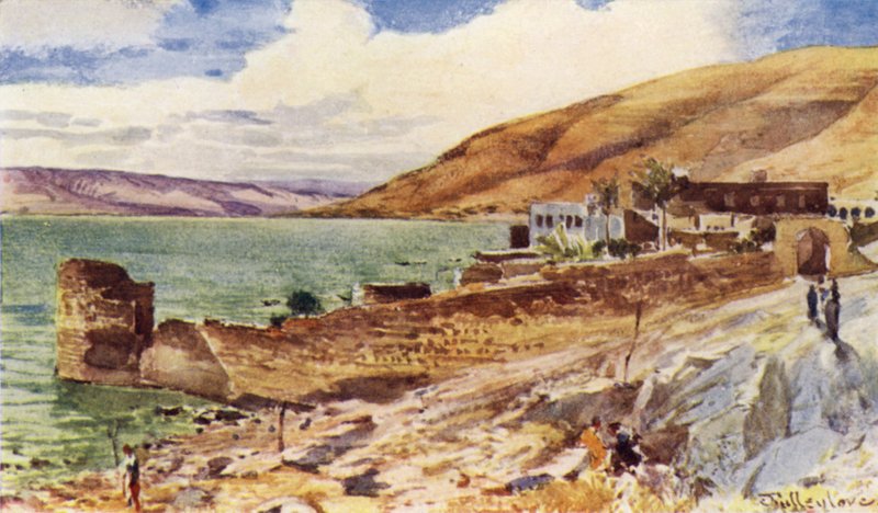 Galilejské jezero při pohledu na jih od Tiberias (barva litho) od John Fulleylove