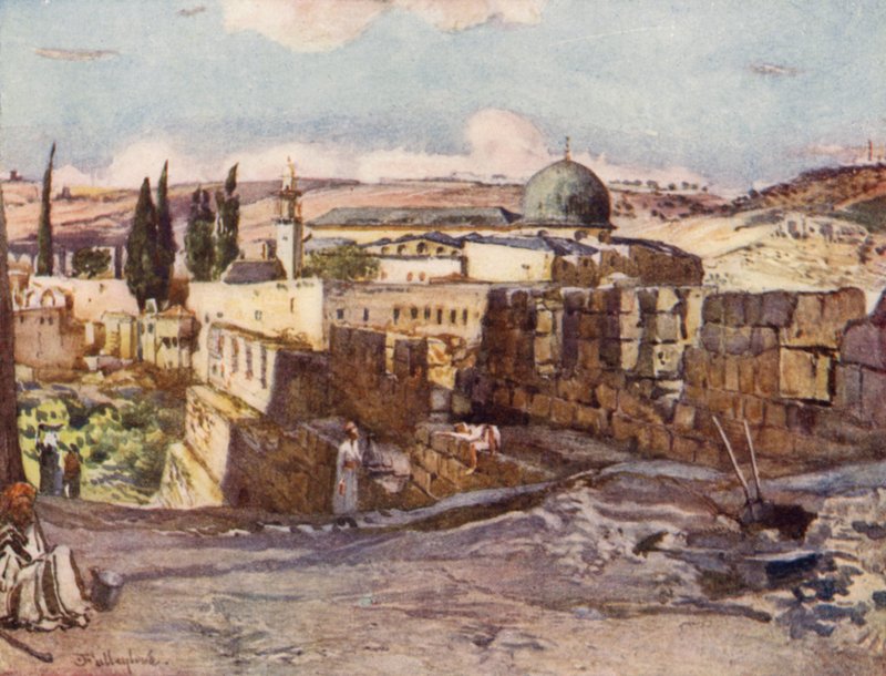 Mešita El Aksa, zevnitř jižní zdi Jeruzaléma (barva litho) od John Fulleylove