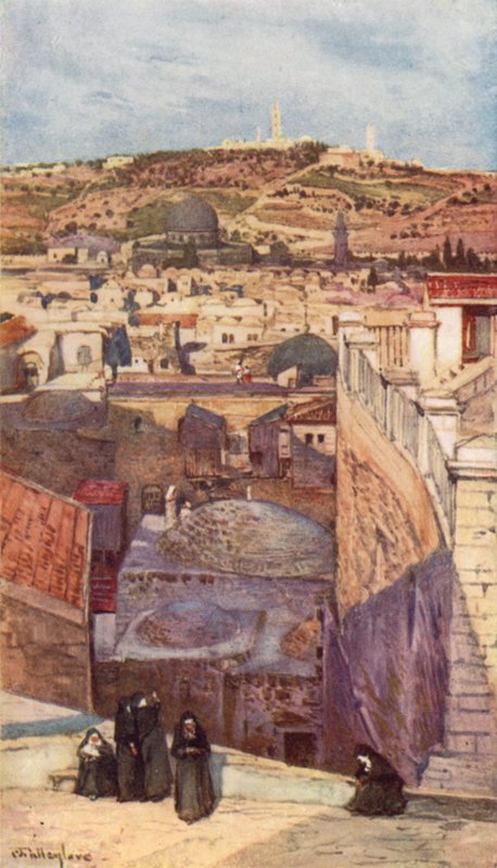 Olivová hora, ze střechy domu na hoře Sion (barva litho) od John Fulleylove