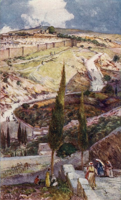 Severovýchodní konec Jeruzaléma a Micpy, od Olivetské hory (barva litho) od John Fulleylove