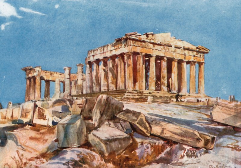 Parthenon ze severního konce východního sloupoví Propylaea od John Fulleylove