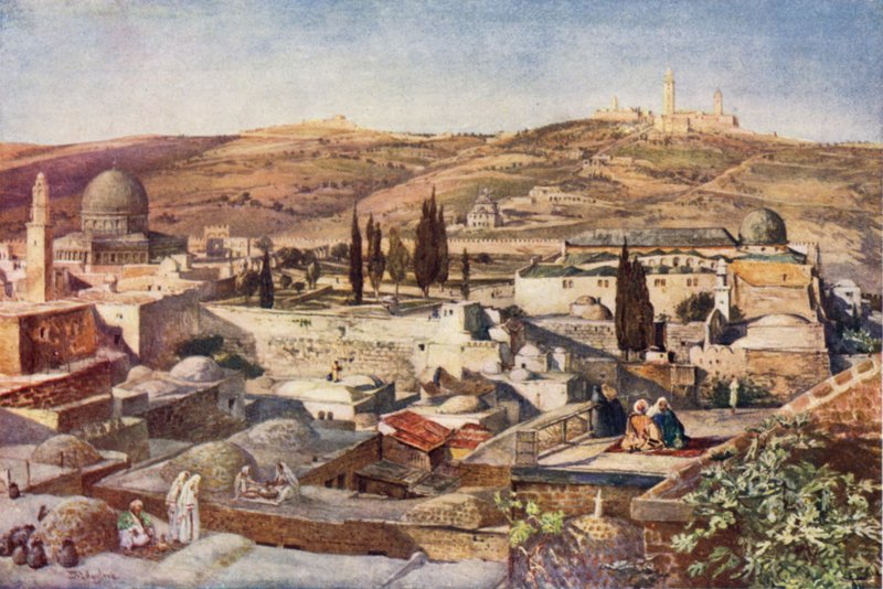 Oblast chrámu a Olivetská hora, z hory Sion (barva litho) od John Fulleylove