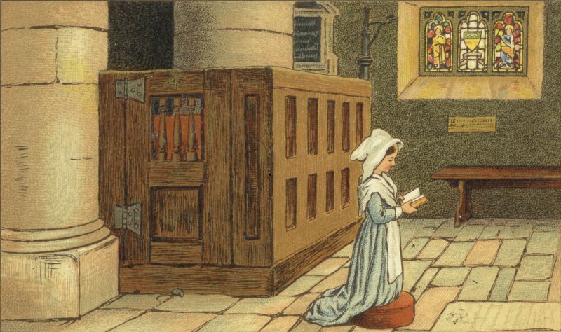 Dívka se modlí v kostele (barva litho) od John George (after) Sowerby
