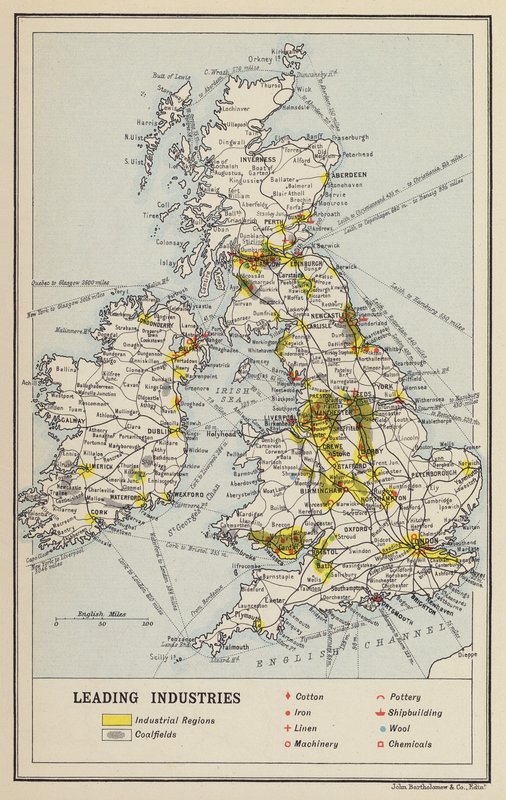 Britské ostrovy, Ekonomické, Přední průmyslová odvětví (litografie) od John George Bartholomew