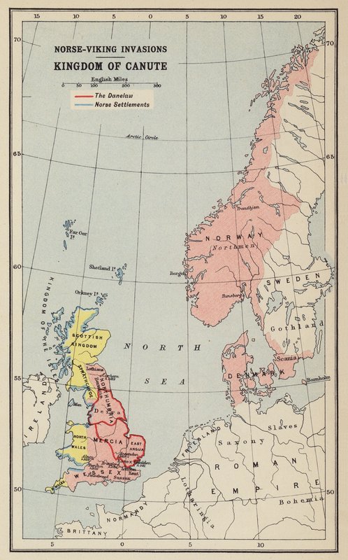 Norsko-vikingské invaze, Kanutovo království (litografie) od John George Bartholomew