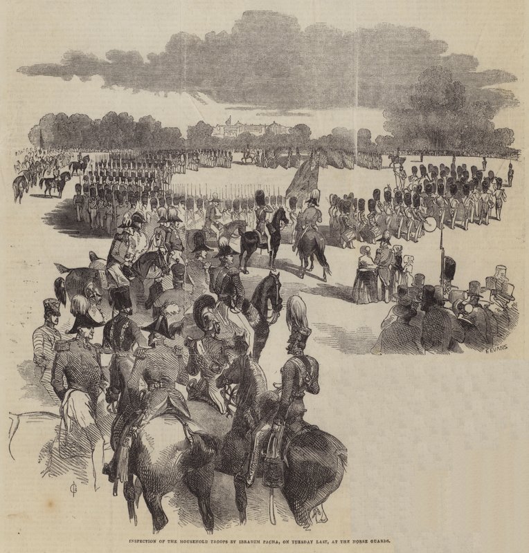 Inspekce domácích vojsk Ibrahimem Pachou v úterý v Horse Guards (Jízdní gardě) od John Gilbert