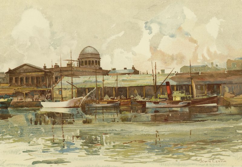 Liverpool: Část Salthouse Dock, s Custom House (barevné lito) od John Glynn