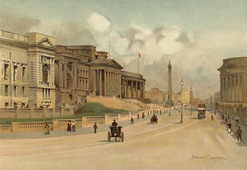 Liverpool: William Brown Street, technická škola, muzeum a bezplatná knihovna (barevné lito) od John Glynn