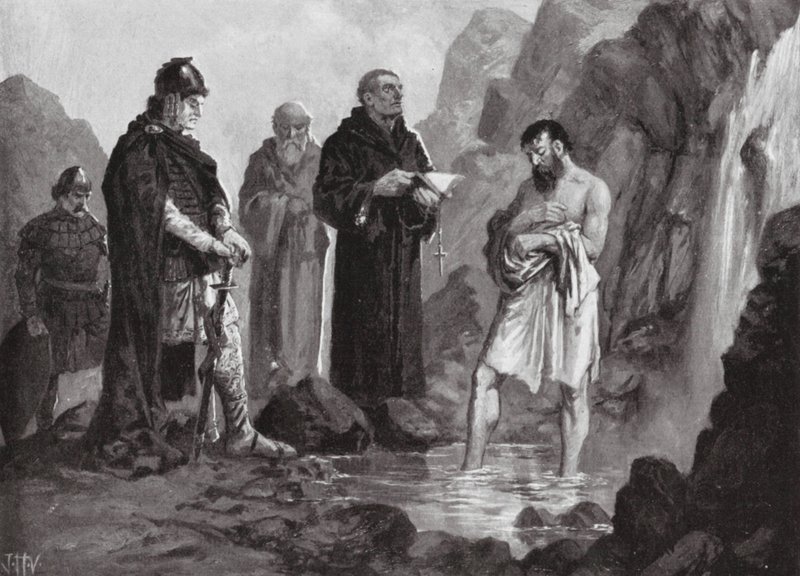 Křest Borise I., 864 (litografie) od John Harris Valda