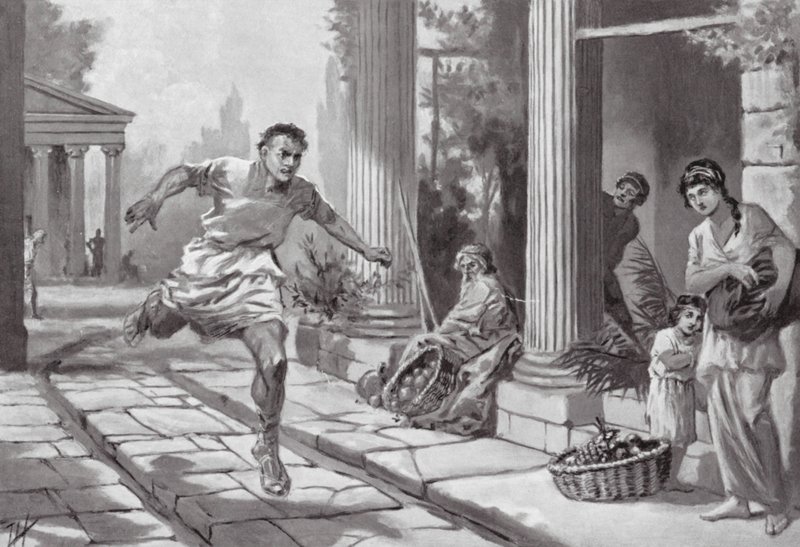 Zděšení v Aténách po sicilské katastrofě (litografie) od John Harris Valda