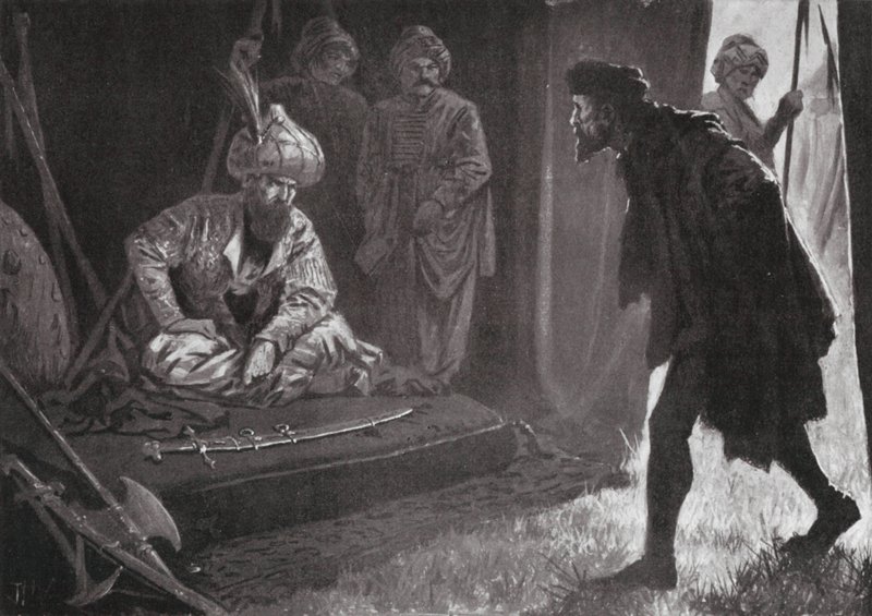 Rozhovor řeckého guvernéra s Osmanem (litografie) od John Harris Valda