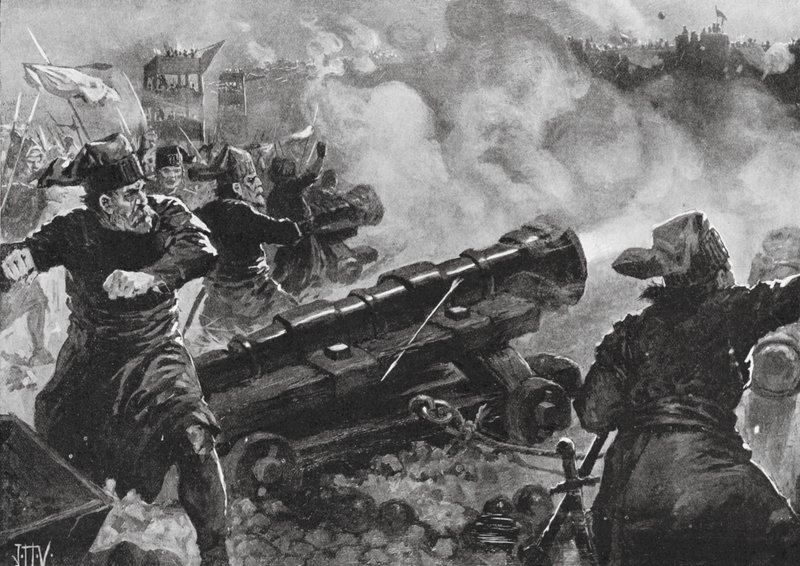Obléhání Konstantinopole Turky (litografie) od John Harris Valda