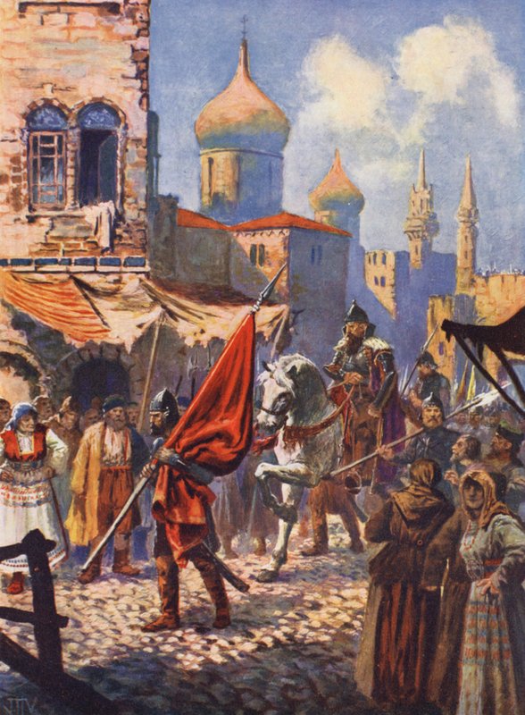 Návrat Ivana Hrozného do Moskvy po dobytí Kazaně (barevná litografie) od John Harris Valda