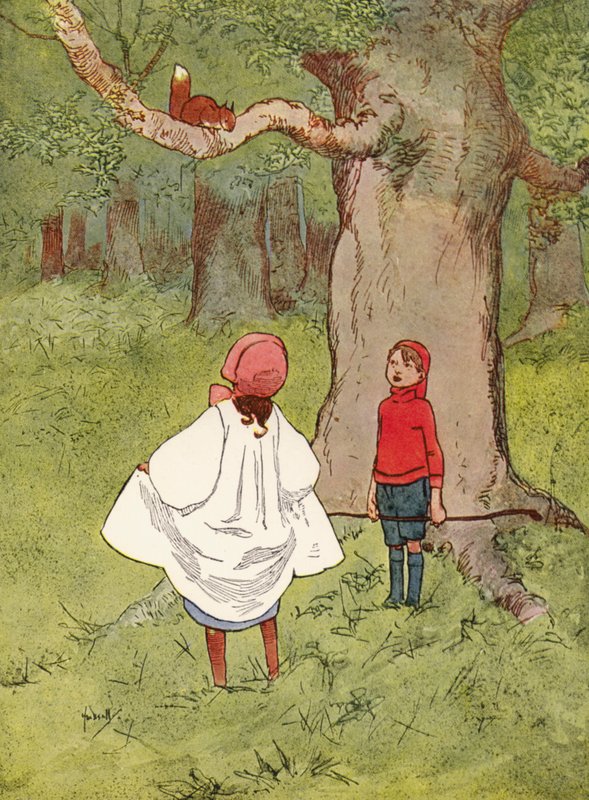 "Milá veverka, s kudrnatým ocasem" (barva litho) od John Hassall