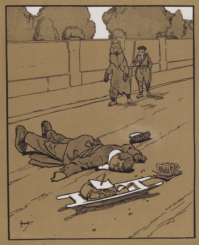 "Pro den neexistuje nic jako stará dobrá pojistka předstírání mrtvých" (barva litho) od John Hassall