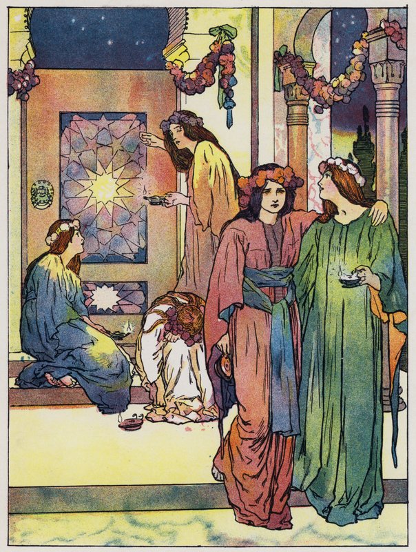 Dívky vstávají a upravují své lampy (barva litho) od John Hassall