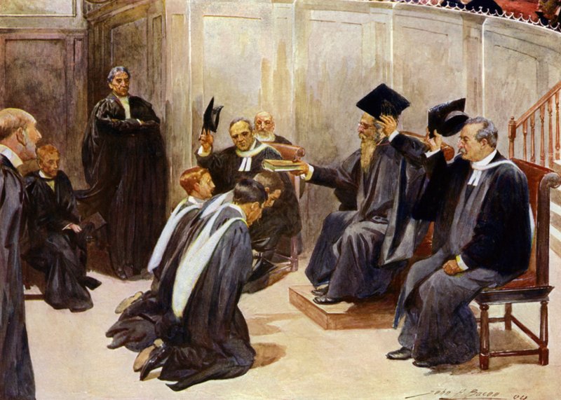 Udělování titulů v Sheldonian Theatre, Oxford (barevné lito) od John Henry Frederick (after) Bacon