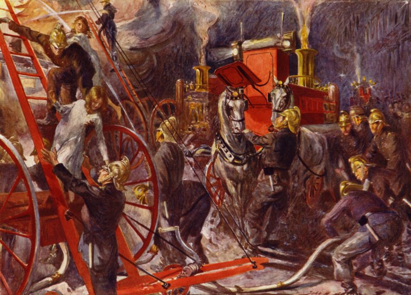 Hasiči při práci (barevné lito) od John Henry Frederick (after) Bacon