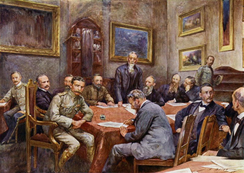 Podepsání mírové smlouvy v Pretorii (barva litho) od John Henry Frederick (after) Bacon
