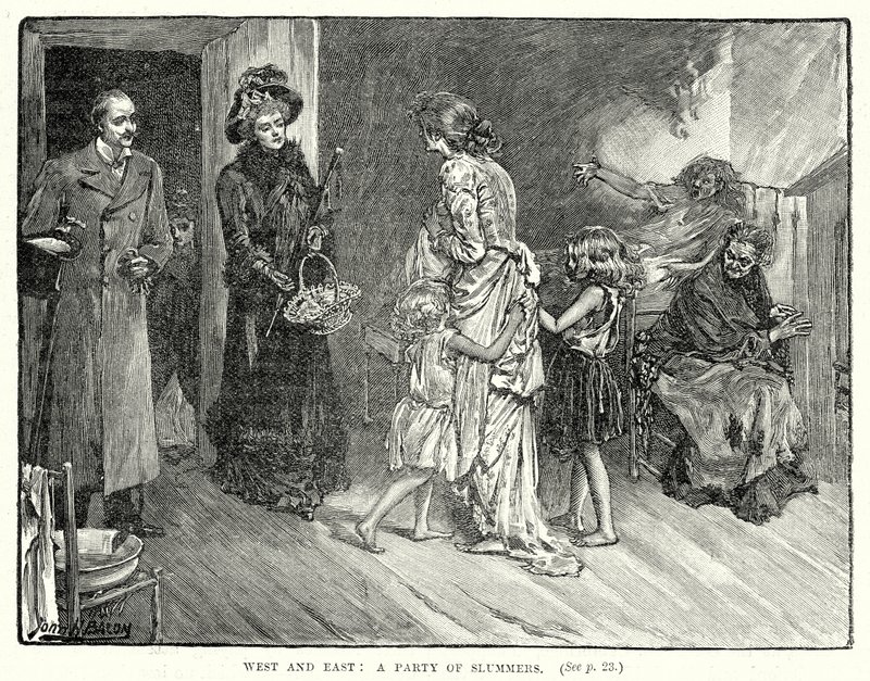 Západ a Východ: Party slummerů (rytina) od John Henry Frederick (after) Bacon