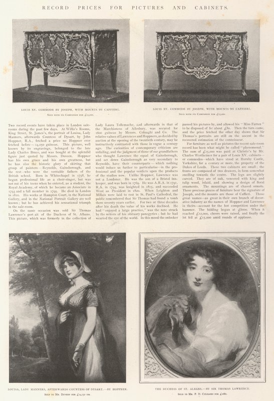 Rekordní ceny za obrazy a skříňky od John Hoppner