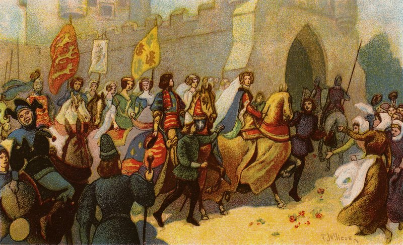 Král Edward III a jeho šlechtici doprovázeli Filipu Hainautskou do Yorku od John Jellicoe