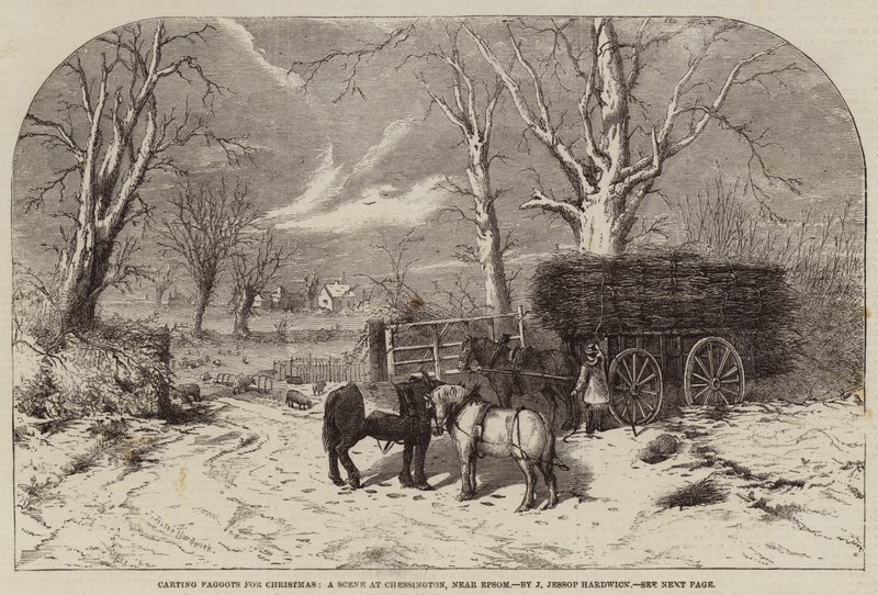 Carting Paggots for Christmas, Scéna v Chessingtonu, poblíž Epsomu od John Jessop Hardwick