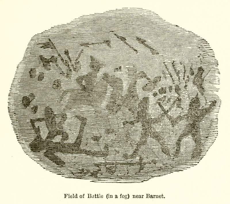 Bitevní pole (v mlze) poblíž Barnet od John Leech