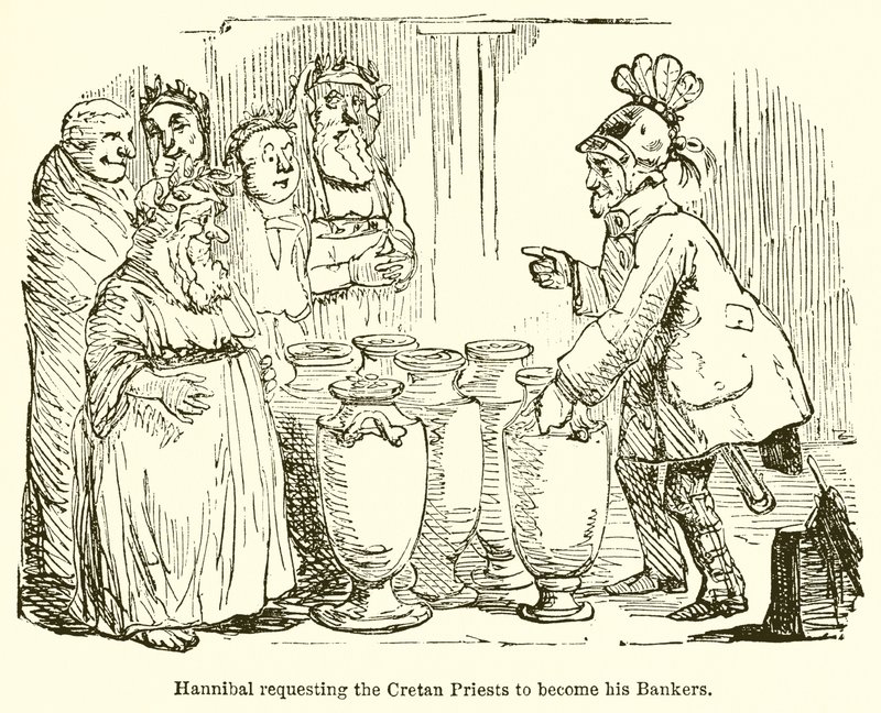 Hannibal žádá krétské kněze, aby se stali jeho bankéři od John Leech