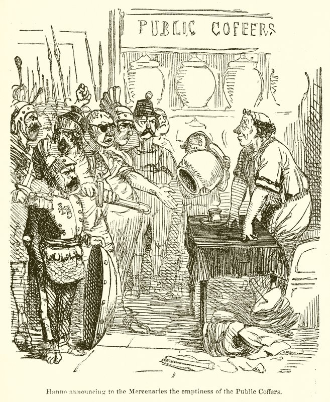 Hanno oznamuje žoldnéřům prázdnotu státní pokladny od John Leech