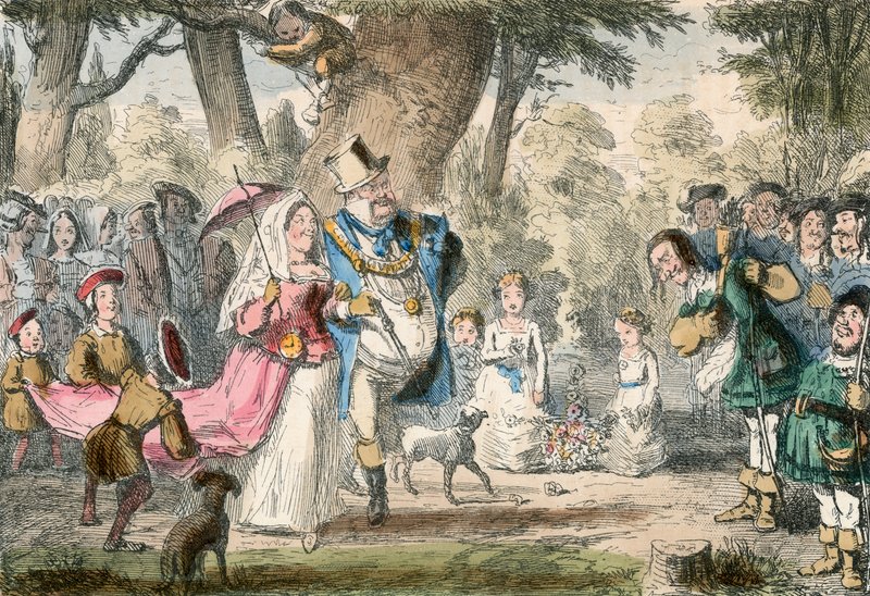 Jindřich VIII a jeho královna „out a Maying“ od John Leech