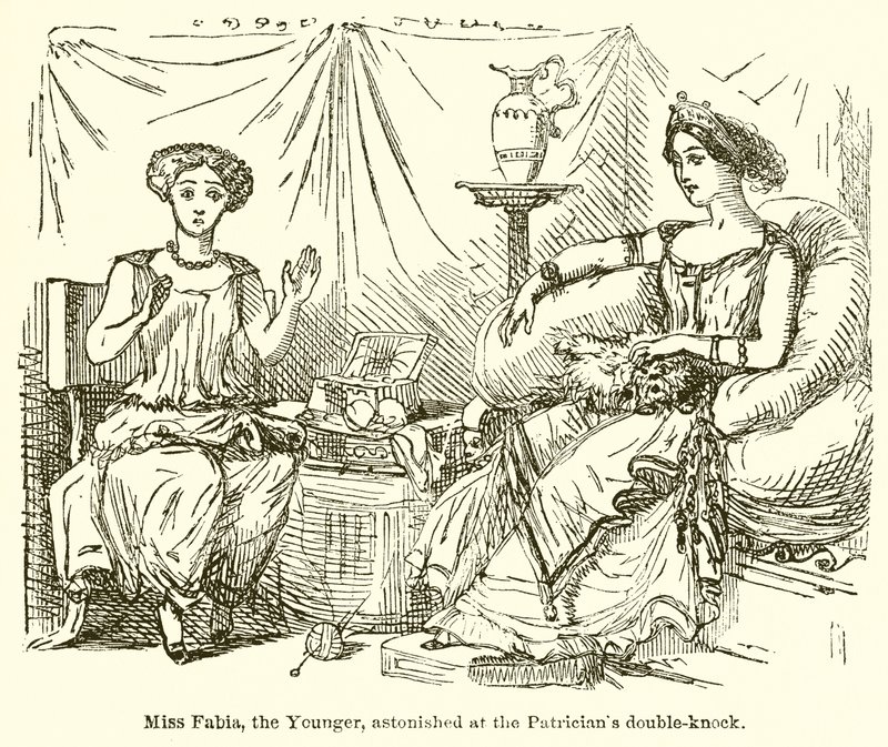 Slečna Fabia mladší se podivuje nad dvojím zaklepáním patricije od John Leech