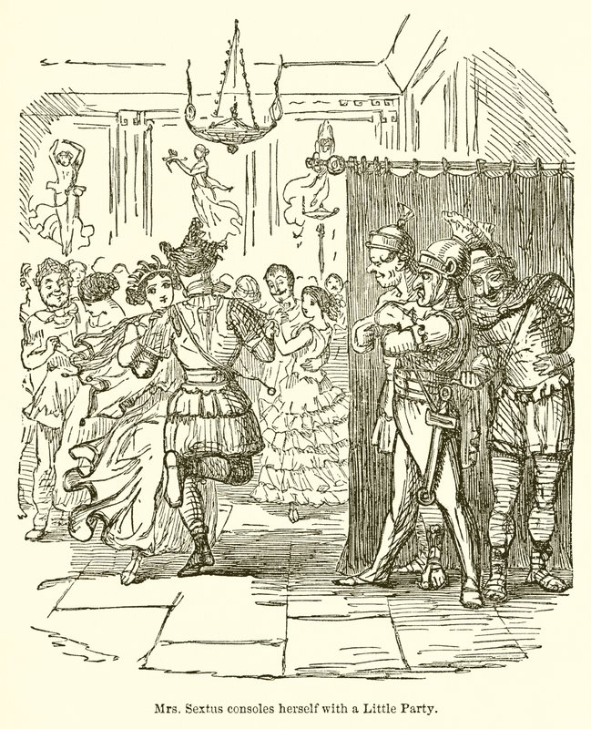 Paní Sextus se utěšuje malou párty od John Leech