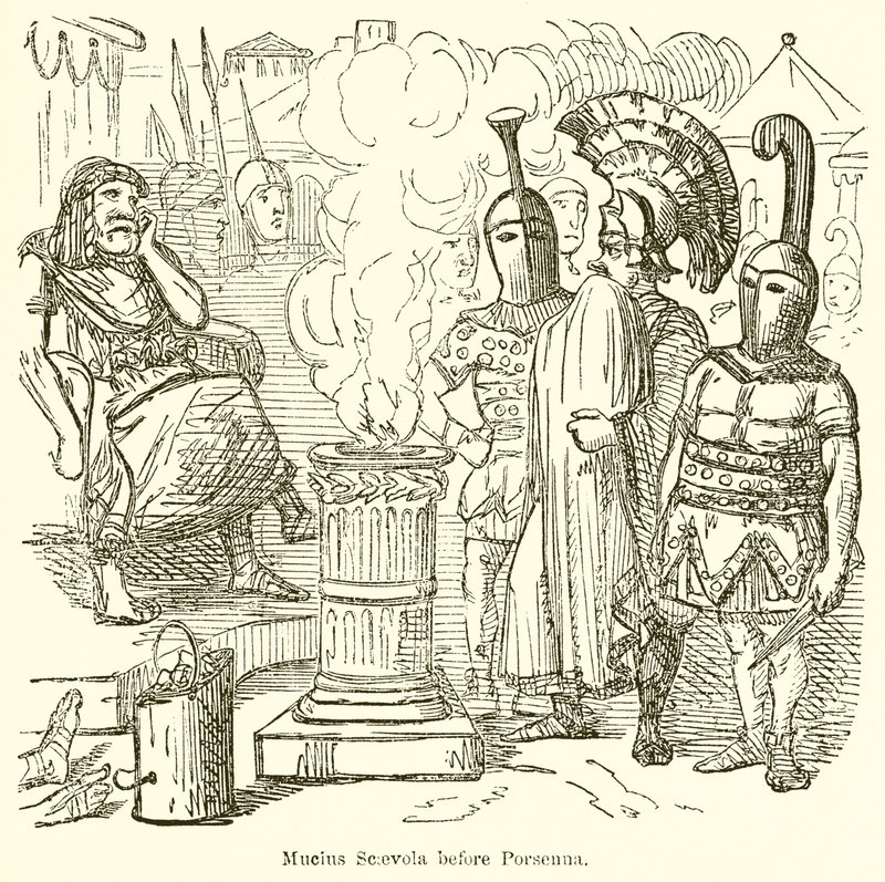 Mucius Scaevola před Porsennou od John Leech