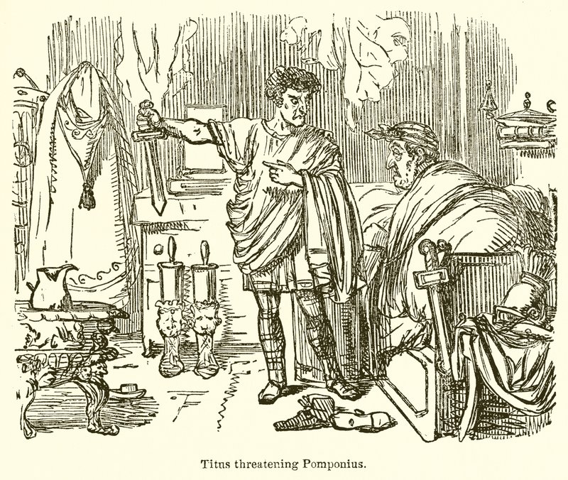 Titus vyhrožuje Pomponiusovi od John Leech