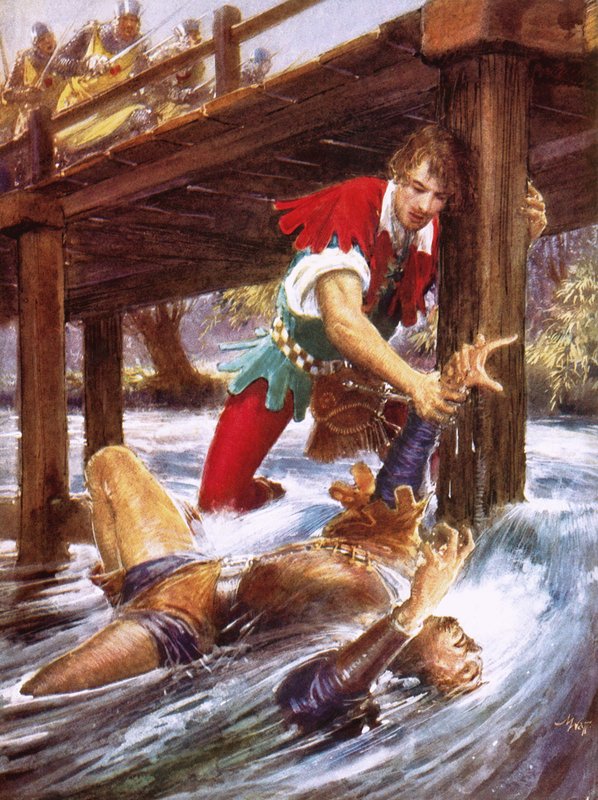Robin Hood zachraňuje malého Johna z řeky od John Millar Watt