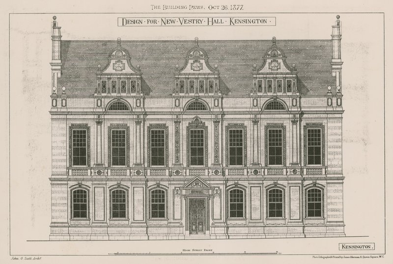 Design pro New Vestry Hall, Kensington, Londýn od John Oldrid Scott