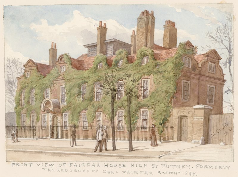 Čelní pohled na Fairfax House, Putney, Londýn, rezidence generála Fairfaxe, 1887 od John Phillipp Emslie