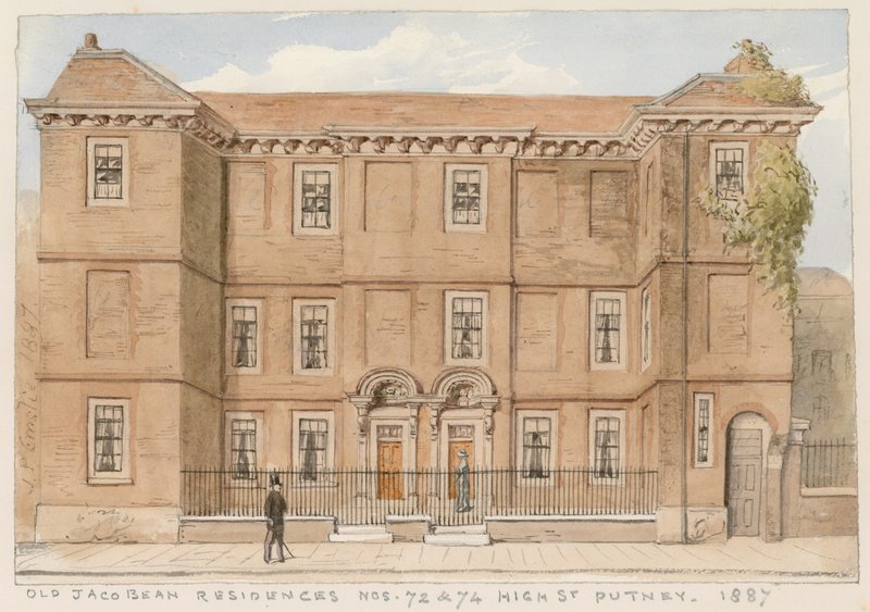 Old Jacobean residence, Nos 72 and 74, High Street, Putney, London, 1887 od John Phillipp Emslie