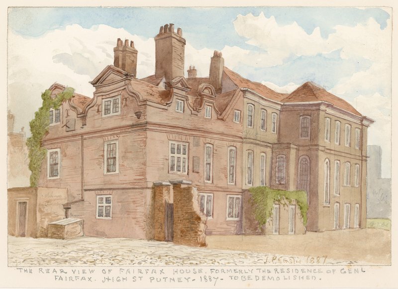 Zadní pohled na Fairfax House, High Street, Putney, Londýn, dříve sídlo generála Fairfaxe, 1887 od John Phillipp Emslie